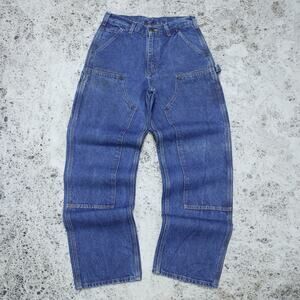 Vintage Carhartt B73 DST Faded Blue Jeans Denim Double Knee Carpenter Pant 29x32